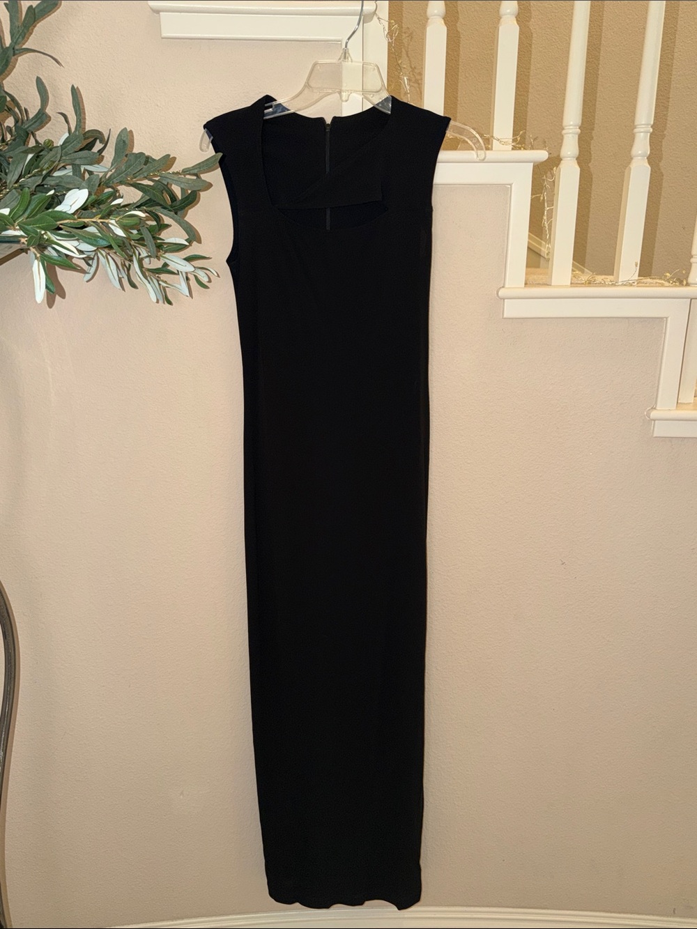 Sleek Black Maxi Dress with Modern Neckline